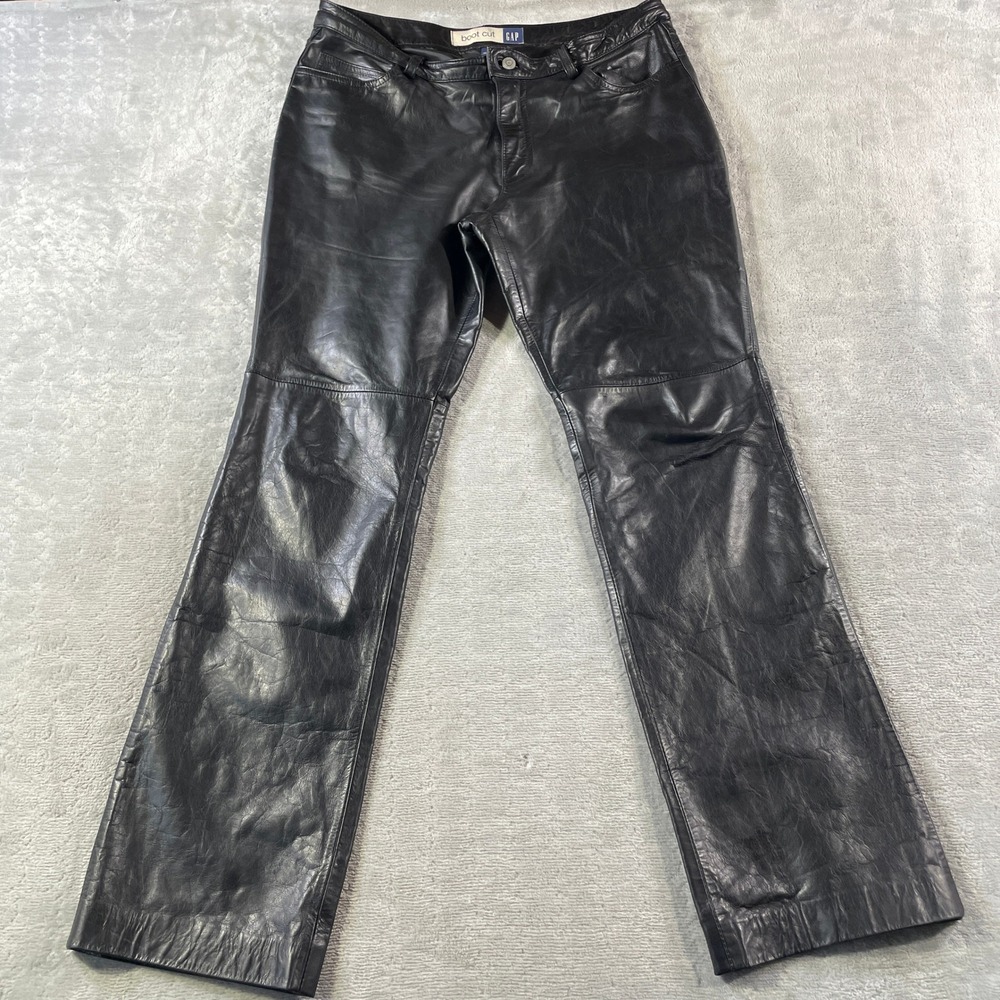 Vintage GAP Leather Pants‎ Womens 12 Black Boot Cut Biker Moto Rider Grunge Y2K